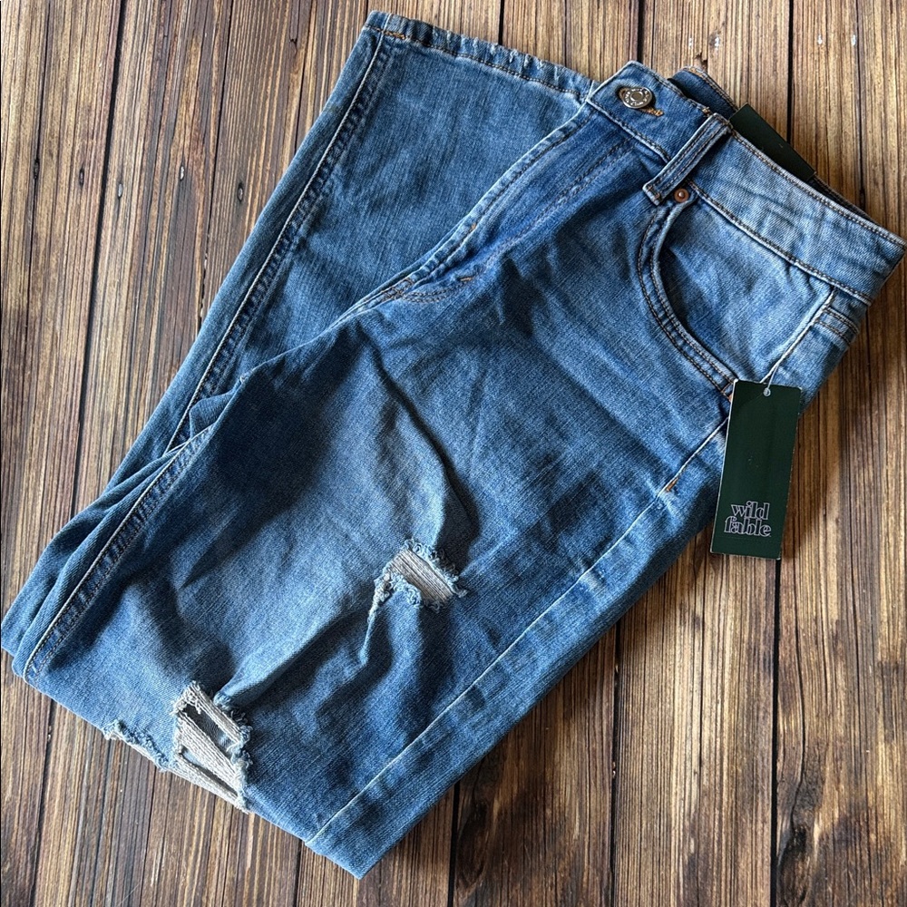NWT Wild Fable Blue Distressed Mom Jeans 4